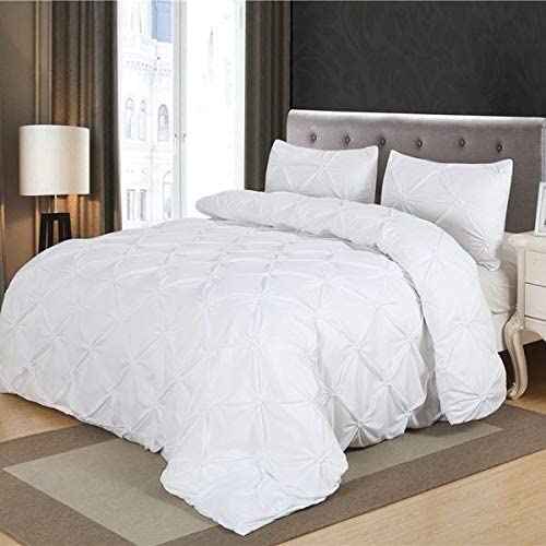 The Bishop Cotton 800 Thread Count 3 Piece Pinch Pleated Duvet Cover Set 100% Long Staple Egyptian Cotton Quilt Cover Silky Soft Luxury Hotel Quality Bedding with Hidden Zipper (Queen/Full, White)