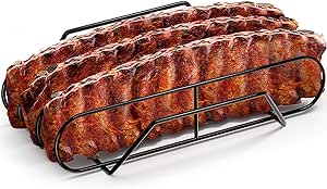 Sorbus Non-Stick Rib Rack XL - Porcelain Coated Steel Roasting Stand – Holds 3 Full Rib Racks for Grilling & Barbecuing - Perfect BBQ Accessories for Smoker & Grill - Durable Convenient Design (Black)