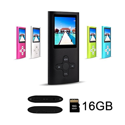 RShop Fashion Portable MP3 MP4 Player, Digital Music Video Media Player Ultra Slim LCD Screen, Noise canceling Volume Control, USB 2.0 Cable, SD Card Slot, with a 16GB Micro SD card, Black