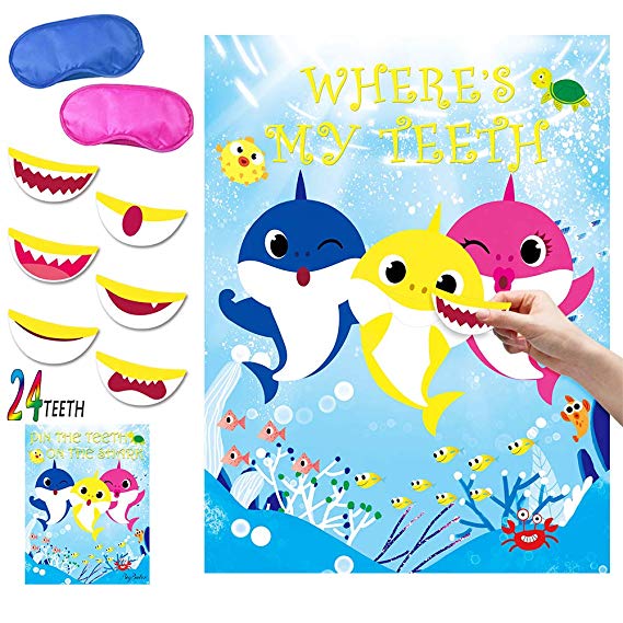 Shark Party Game Pin the Teeth on Shark Party Favors Games for Kids Shark Theme Birthday Baby Shower Ocean Party Supplies -24 Teeth