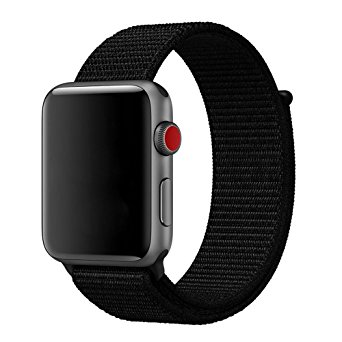 For Apple Watch Band Soft Nylon Watch Sport Loop Band Adjustable Closure Wrist Strap Breathable Woven Nylon Replacement Strap Width of 42mm for Apple Watch Nike  Series 3,2,1,Black