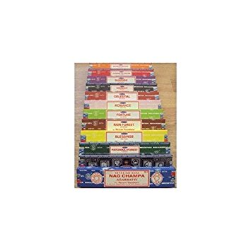 Genuine SATYA SAI BABA - NAG CHAMPA VARIETY MIX 12 X 15G BOXES OF INCENSE, INCLUDES NAG CHAMPA, CELESTIAL, MIDNIGHT, PATCHOULI, SANDALWOOD, SUNRISE, ROMANCE, BLESSINGS, FORTUNE, JASMINE BLOSSOM AND RAIN FOREST