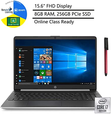 2020 HP 15.6" Laptop Computer, 10th Gen Intel Quard-Core i7-1065G7 up to 3.9GHz, 8GB DDR4 RAM, 256GB PCIe SSD, USB Type-C, Windows 10, Online Class Ready, Webcam, Microphone, BROAGE 64GB Flash Drive