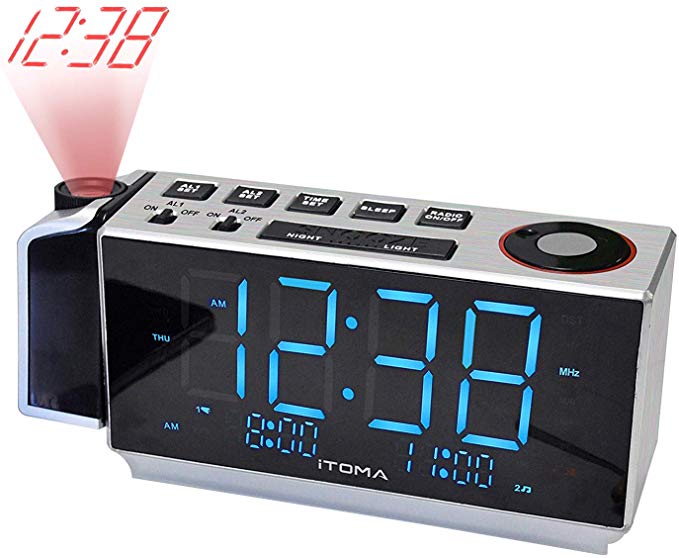 iTOMA Electronic Alarm Clock Radio-Time Projection,FM Radio,Dual Alarm,Snooze,Brightness Dimmer,USB Charging Port,Big Display,Backup Battery,Earphone Jack,Night Light (CKS509)
