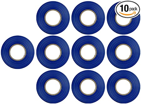 Sunlite 41327-SU 10-Pack PVC Electrical Tape 62 Feet x 0.75 Inches, For Splicing, Protecting, and Insulating Wires, Abrasion Resistant, Flame Retardant, Weatherproof, UL Listed, Blue