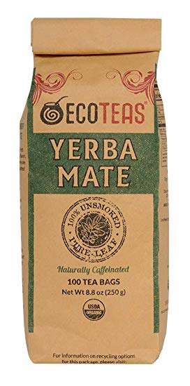 ECOTEAS Organic Yerba Mate, Unsmoked, 100 Tea Bags, 8.8 oz (250 g)