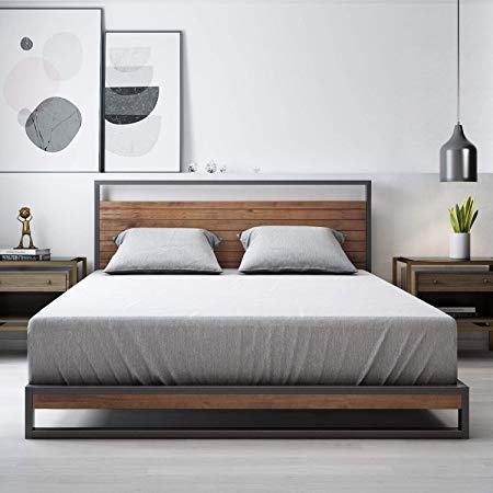 Zinus Ironline Metal and Wood Platform Bed Frame Queen