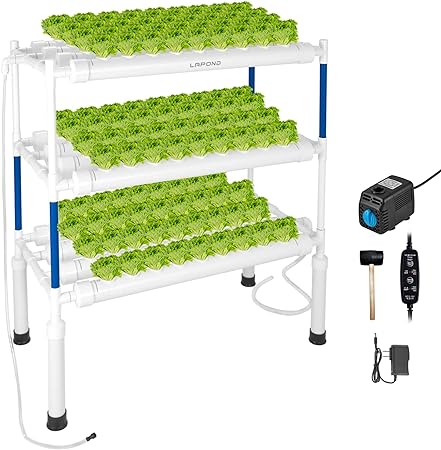 Upgraded Hydroponics Growing System 108 Plant Sites,3 Layers Food-Grade PVC-U Pipes Hydroponic Grow Kit Gardening System with Water Pump, Pump Timer,Hammer,Hook for Fruit Vegetables