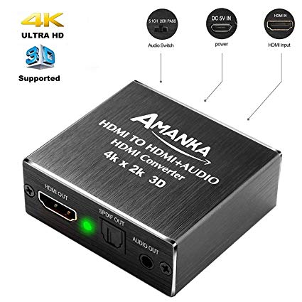 AMANKA HDMI Audio Splitter, 4K HDMI Audio Splitter Adapter for Home Theater Application,Optical SPDIF Toslink with 3.5mm Stereo Audio Converter Adapter Support for Blu-ray DVD Player Xbox One PS4