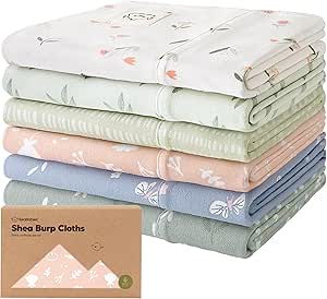 Organic Burp Cloths Baby Girl, Boy - 6-Pack Large Baby Burp Cloths, Super Absorbent Burping Cloths for Babies, Soft & Plush Cotton Burp Cloth, Spit Up Burp Rags, Newborn Burp Clothes (Fleur)