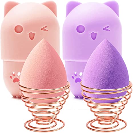 Makeup Sponge Holder, Beauty Sponge Holder, Makeup Blender Travel Case, Cosmetic Sponge Case, Beauty Egg Holder, Beauty Blender Holder, Makeup Blender Travel Case Beauty Egg Powder Puff Drying Stand & Travel Case (Pink&Purple)