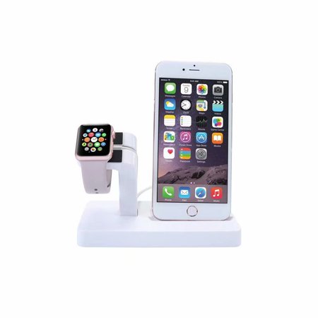 2 in 1 Stand Holder & Charging Docking Station, Charger Stand Dock Compatible with Apple Watch Series 3 2 1, iWatch, iPhone, iPod -Black