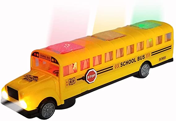 ANJ Kids Toys - Battery Operated Bump & Go Playtime Long-Nose Yellow School Bus | Beautiful Flashing Lights Including Headlights | Playing Music and Horn Sounds | Stop Sign Swings Open!! (Age 3 )
