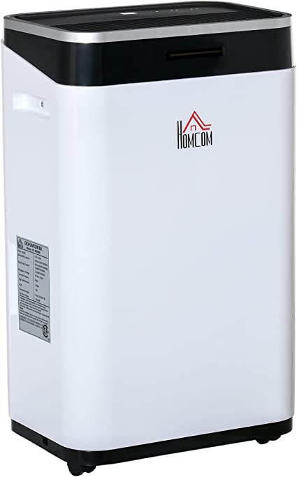 HOMCOM Déshumidificateur portable électrique silencieux 380W capacité max. réservoir 6,5L évacuation continue 25L/24H idéal pièces 25 m² max. blanc noir