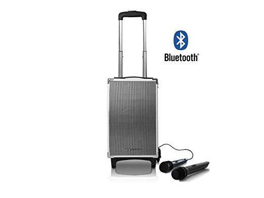 Pure Acoustics Portable Bluetooth Speaker Wireless PA System - Includes Wireless Mic Party Karaoke Machine Sound System with Telescoping Handle & Wheels Audio - MCP-100 Extreme Silver
