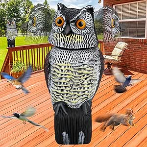 Fake Owl Decoys to Scare Birds Away,Plastic Owl Decoy to Scare Hawks Squirrels Away with 360 Rotating Head,Garden Owls to Frighten Birds for Outdoor Garden Yard,Bird Deterrents for Outside（Brown）