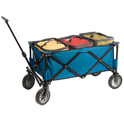 Portal Collapsible Folding Utility Wagon with Cooler Bag, Garden Cart, Beach Cart, Blue