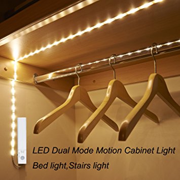 Amagle LED Dual Mode Motion Night Light, Flexible LED Strip with Motion Sensor Bed Light for Bedroom Cabinet, Warm White (3000K) (4 AAA Batteries Operated, Not Included)