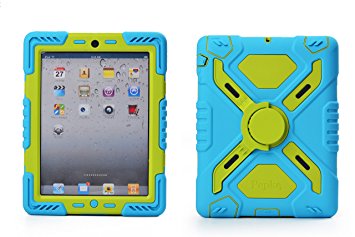 Pepkoo Ipad 2/3/4 Case Plastic Kid Proof Extreme Duty Dual Protective Back Cover with Kickstand and Sticker for Ipad 4/3/2 - Rainproof Sandproof Dust-proof Shockproof (Blue/green)