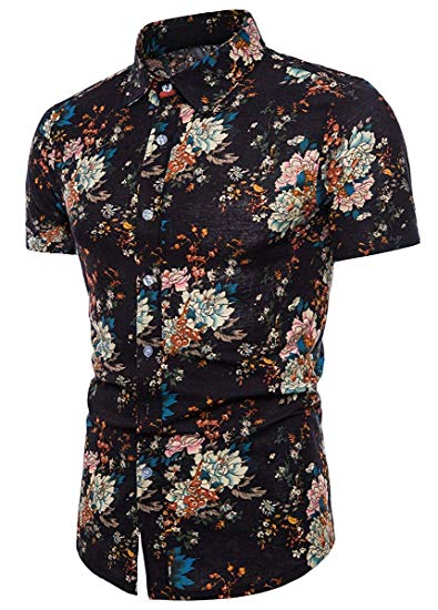 EMAOR Mens Stylish Floral Long Sleeve Shirt & Short Sleeve Shirt