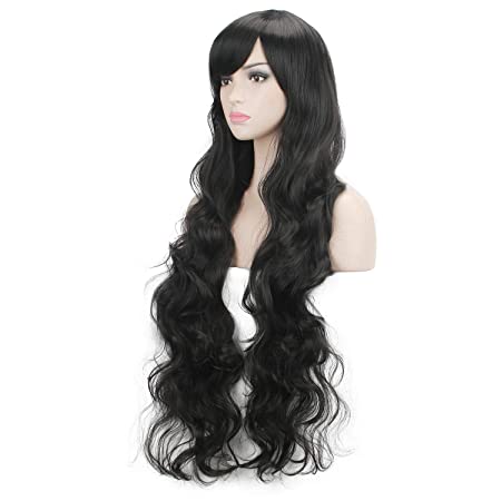 DAOTS 32" Cosplay Wigs Long Wig Hair Heat Resistant Curly Wave Hairs for Women (Black)