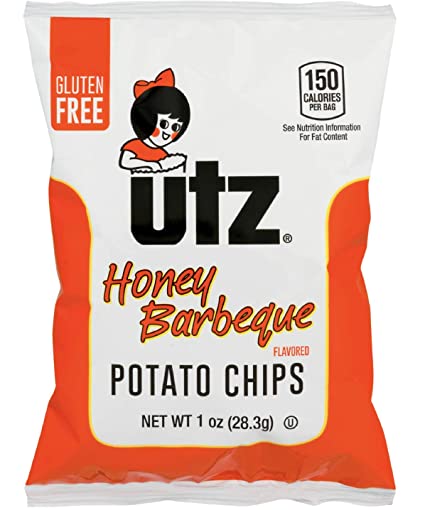 Utz Potato Chips, Honey Barbeque – 1 oz. Bags (60 Count) – Crispy Potato Chips Made from Fresh Potatoes, Crunchy Individual Snacks to Go, Cholesterol Free, Trans-Fat Free, Gluten Free Snacks