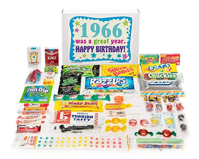 Woodstock Candy ~ 1966 54th Birthday Gift Box Nostalgic Retro Candy Assortment from Childhood for 54 Year Old Man or Woman Born 1966