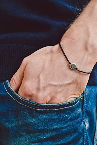Men's bracelet, black cord bracelet for men with a silver round charm, black cord, bracelet for men, gift for him, men's jewelry, karma