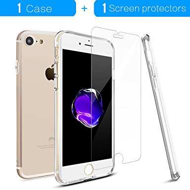 iPhone 7 Case,IMABAO Protective Kit Bundle with [iPhone 7 Glass Screen Protector] Rugged Protection Anti-Slip Grip [Shockproof Bumper] Anti-Scratch Back Slim Fit - Clear