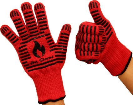 70% OFF - HOT GLOVES - Extreme Heat Resistant Cooking Gloves - Premium Quality - Oven Gloves - BBQ Gloves (2 Gloves - Red) + Bonus: Premium BBQ Recipes Cookbook
