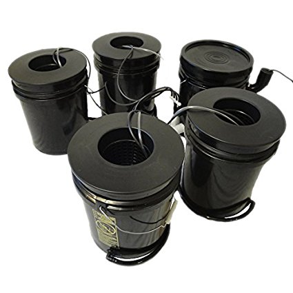 Hydro West AquaBuckets 5 Gallon 4 Site Deep Water Culture Hydroponic System with Mixing Cell and 200 Mesh Filter