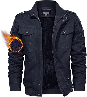 TACVASEN Men's Winter Jacket-Fleece Cotton Military Coat Thicken Casual Cargo Bomber Jacket