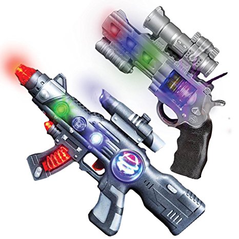 LED Light Up Toy Gun Set by Art Creativity - Super Ray Gun Blasters with Colorful Flashing LEDs & Sound - Cool Play Toys for Boys and Girls - Includes 12.5" Assault Rifle, 9" Hand Pistol and Batteries