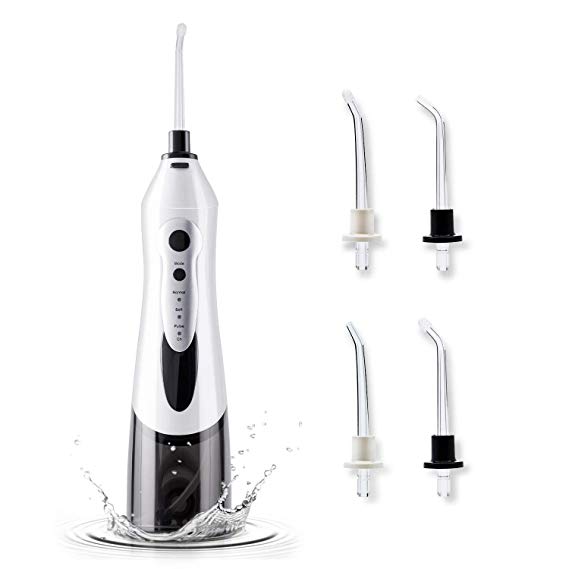 Lantique Electric Water Flosser Cordless Dental Oral Irrigator RLI501-Portable and Rechargeable IPX7 Waterproof 3 Modes Water Flossing (Black, 4 Rotatable Jet Tips for Braces, USB Cable, Adapter)