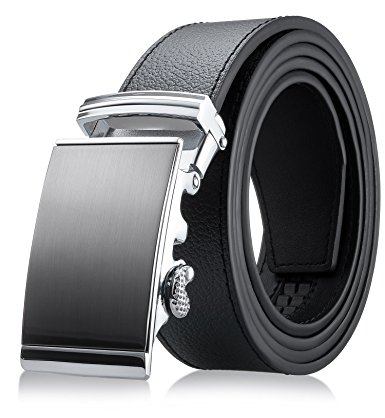Men’s Genuine Leather Belt- Ratchet Black Dress Belts for Men with Automatic Buckle.