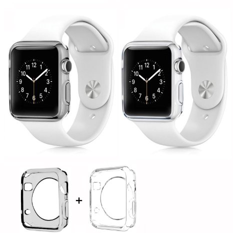 Apple Watch Case [Set of Two Colors], JOTO Apple Watch 42mm Case Slim [Crystal Clear / Perfect Fit / Flexible / Semi-transparent / Lightweight] Full Body Soft Apple Watch Cover Case for 42 mm Apple Watch (Smoke Black and Clear)