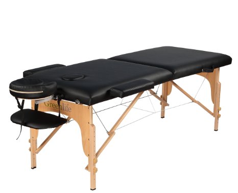 Super Stable Portable 2 Fold Massage Reiki Facial Table Bed Black Free Carrying Bag and Armrests Black