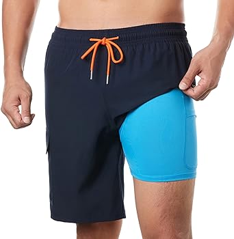 BRISIRA Mens Swim Shorts Swim Trunks 9 inch Bathing Suits Swimsuit Board Compression Liner Quick Dry