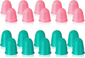 SATINIOR 20 Pieces Rubber Fingers Tip Fingers Covers Rubbe Finger Money Counting Collating Writing Sorting Protectors Hot Glue Wax Rosin Resin Collating Writing Task Scrap (Pink Green,XS S)