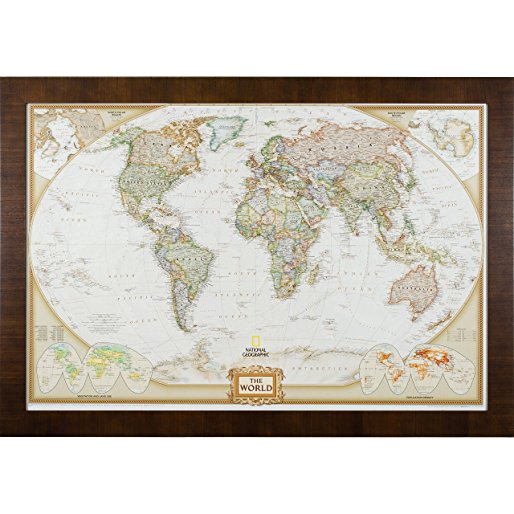 Craig Frames Wayfarer, Executive World Push Pin Travel Map, Dark Brown Veneer Frame and Pins, 24 by 36-Inch