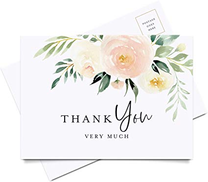 Bliss Collections Thank You Cards, Postcard Style Notes, Blush Floral Design Perfect for: Wedding, Bridal Shower, Baby Shower, Birthday, Funeral or a Great Way Just to Say Thanks, Pack of 50 4x6 Cards