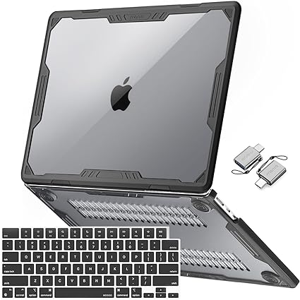 MOSISO Compatible with MacBook Air 13.6 inch Case 2022 2023 Release A2681 M2 Chip, Symmetric Geometric Heavy Duty Plastic Hard Shell with TPU Bumper&Keyboard Cover&Type C Adapter 2 Pack, Black