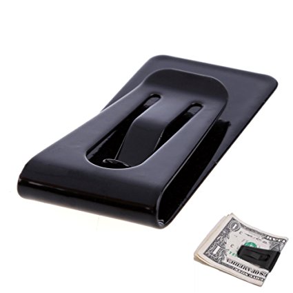 Vktech New Stainless Steel Black Slim Pocket Cash Money Clip Holder