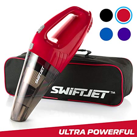 SwiftJet Car Vacuum Cleaner - High Powered 4 KPA Suction Handheld Automotive Vacuum - 12V DC 120 Watt - 14.5" Cord - Multiple Attachments (Multiple Colors) (14.5ft Cord, Red)