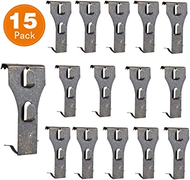 (15 Pack) Brick Wall Clips for Hanging, Brass Finish Spring Steel Hooks Brick Lights Wreaths Pictures Hanger Fits Brick 2-1/4 to 2-3/8 in Height