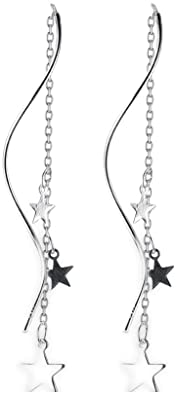 Dainty Star Tassel Threader Drop Earrings Sterling Silver for Women Girls Cute Long Chain Dangle Earring Ear Line Fashion Jwewlry Hypoallergenic
