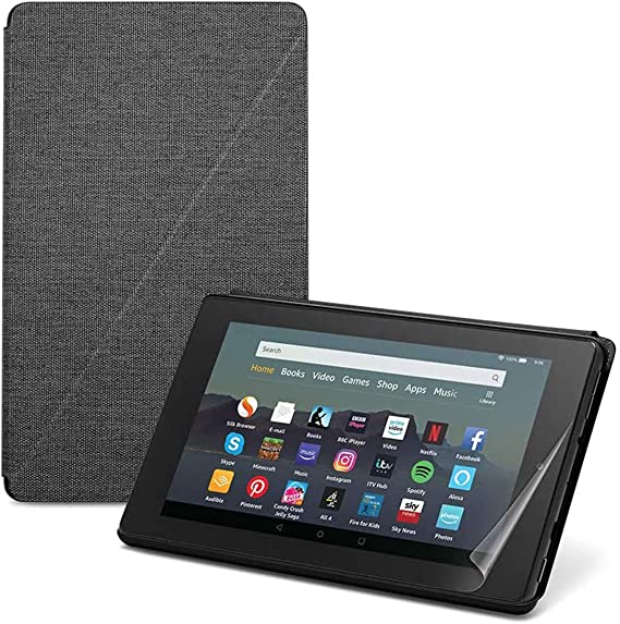Fire 7 Essentials Bundle | Includes Fire 7 Tablet (32 GB, Black, with Ads), Amazon Case (Charcoal Black) and NuPro Screen Protector Kit (2-pack)