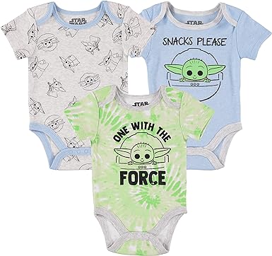 STAR WARS Baby Boys Bodysuit Three Pack - Baby Yoda Baby Clothes