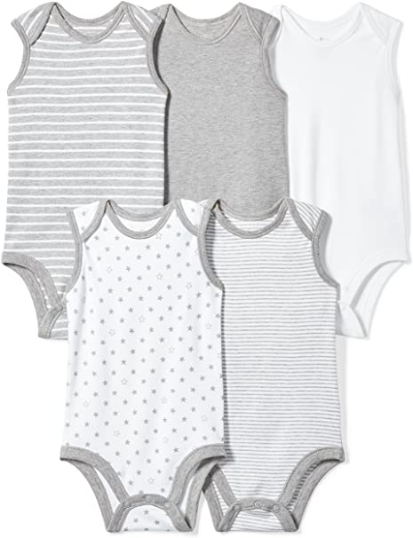 Moon and Back Baby Set of 5 Organic Sleeveless Bodysuits