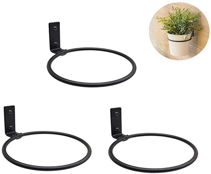 3 Packs Black Metal Wall Mounted Flower Pot Ring Wall Bracket Pot Holder (L)